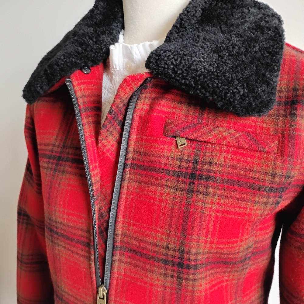 Pendleton Wool Blend Shearling Collar Red Black P… - image 4